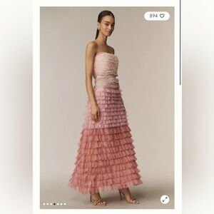 ANTHROPOLOGIE Elegant Pink Strapless Ruffle Dress US2